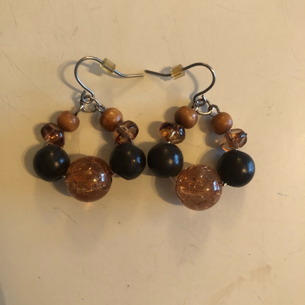 New brown beaded dangle earrings